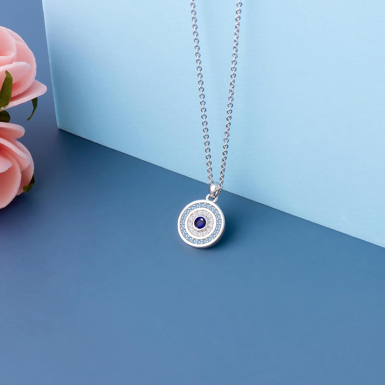 White Gold 14K Gold Plated Necklaces for Women Evil Eye Necklace for Women Girls Evil Eye Hamsa Hand of Fatima Pendant Necklace Good Luck Necklace Jewelry - Image 5