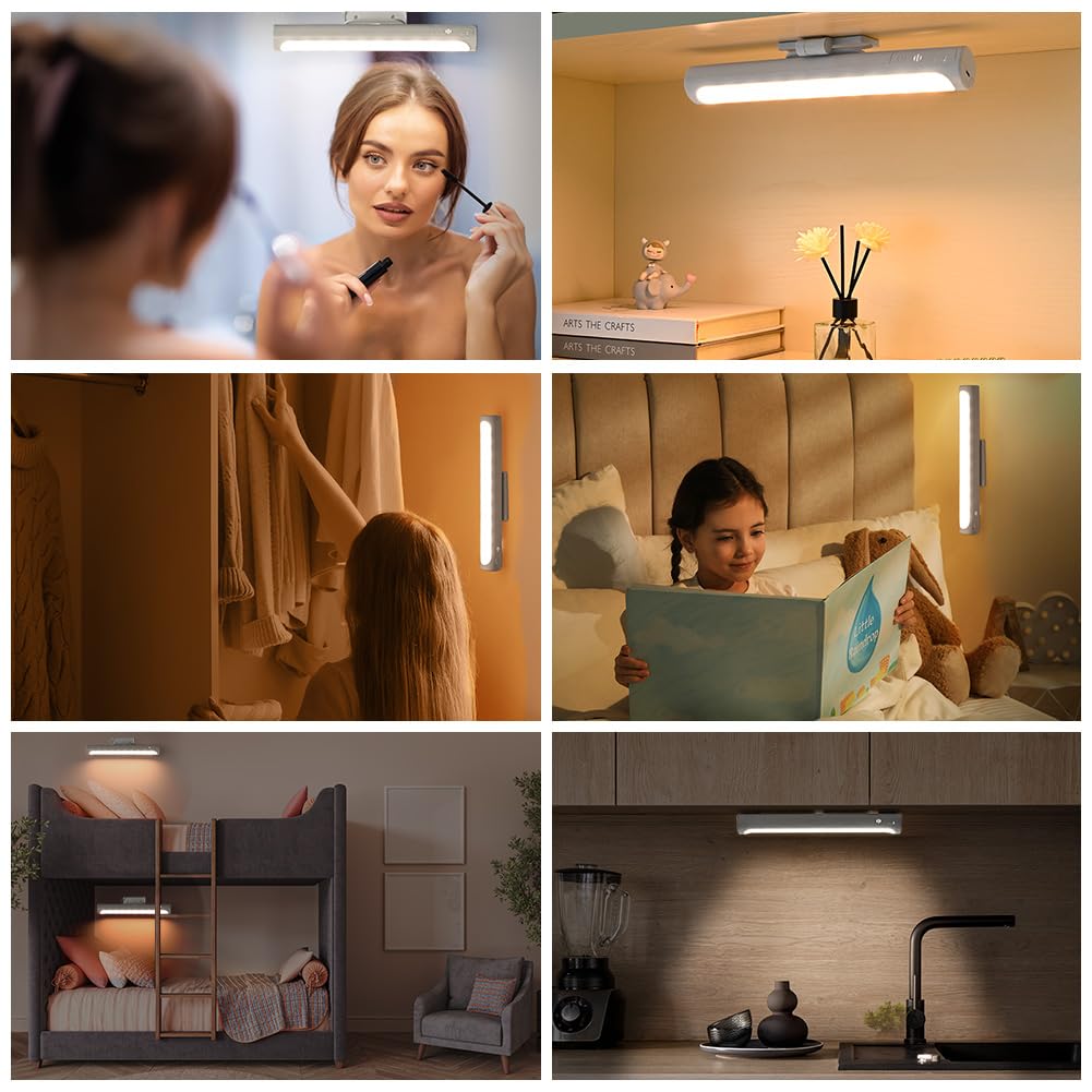 HOTUT Sans Fil Miroir Coiffeuse Led Pour Miroir, Rechargeable Lumières de Maquillage, Autocollant Lumière Coiffeuse Pivotant, avec Contrôle Tactile, pour Maquillage, Salle de Bain