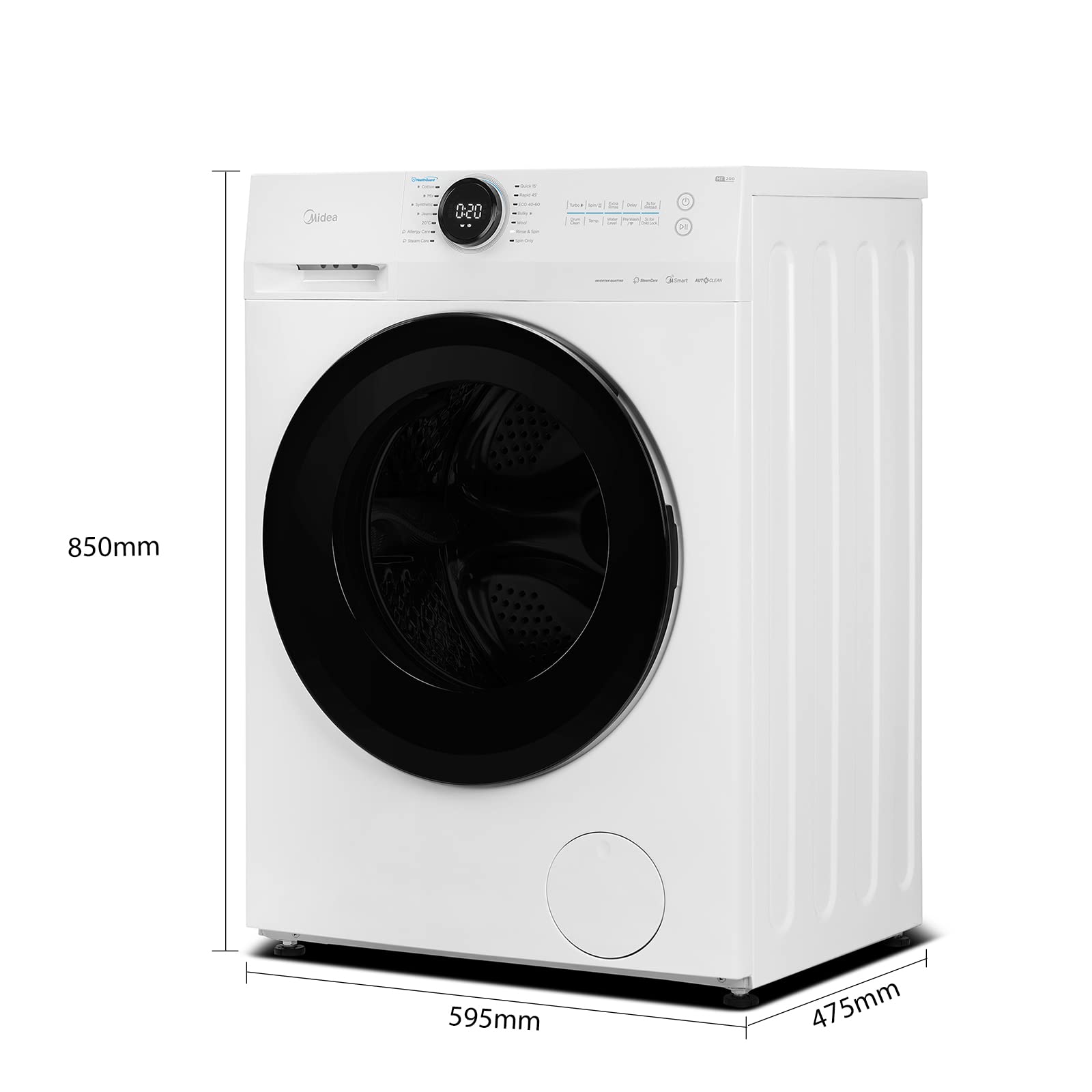 Buy Midea MF20EW80WB Freestanding Washing Machine, BLDC Motor, Bright
