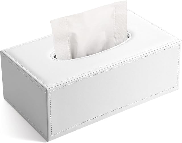 KINGFOM Rectangular PU Leather Facial Tissue Box Tissue Holder for Home Office, Car Automotive Decoration