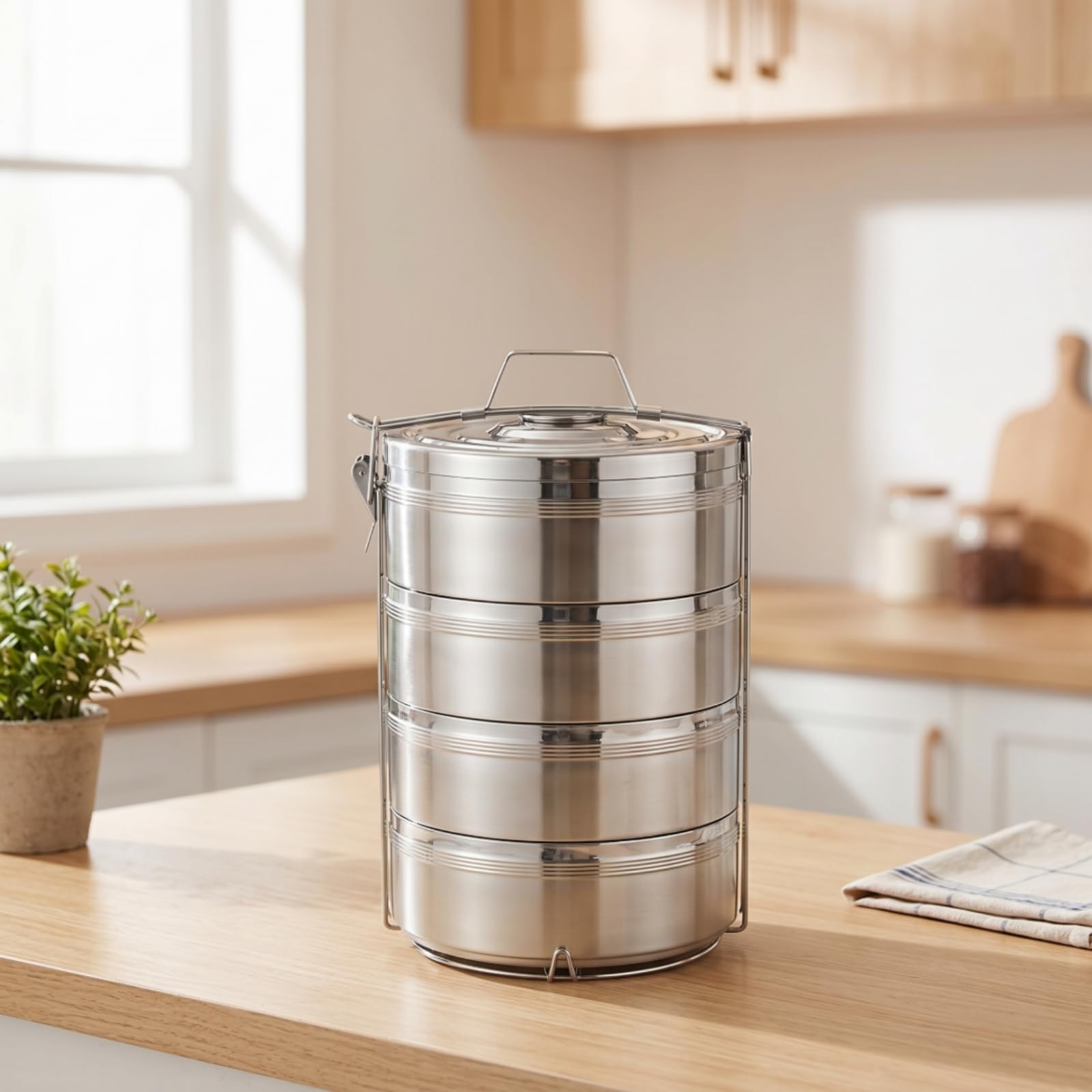 Baoblaze Contenitore Termico Pranzo Portavivande Bento Porta Alimenti Acciaio Inox con Compartimenti da 8cm E Impilamento Stabile Adatto per Ufficio Scuola Picnic Viaggio Campeggio