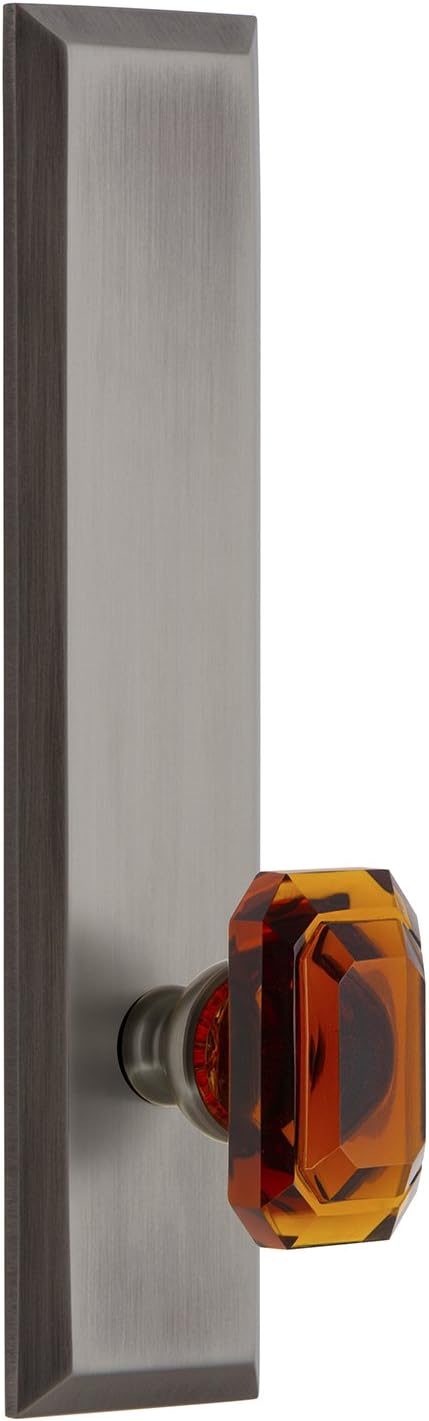 Grandeur 836438 Hardware Fifth Avenue Tall Plate Baguette Amber Knob, Single Dummy, Satin Nickel