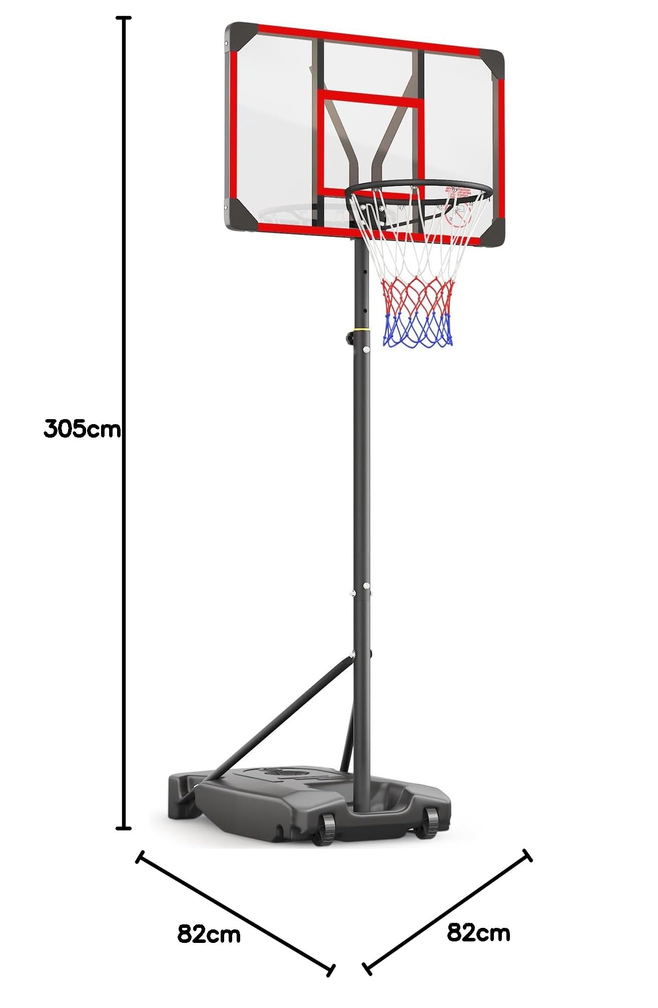 Yohood Basketballkorb Outdoor für Kinder, Höhenverstellbar 147-260cm, mit Rollen Tragbar, 82x53cm PC Rückwand