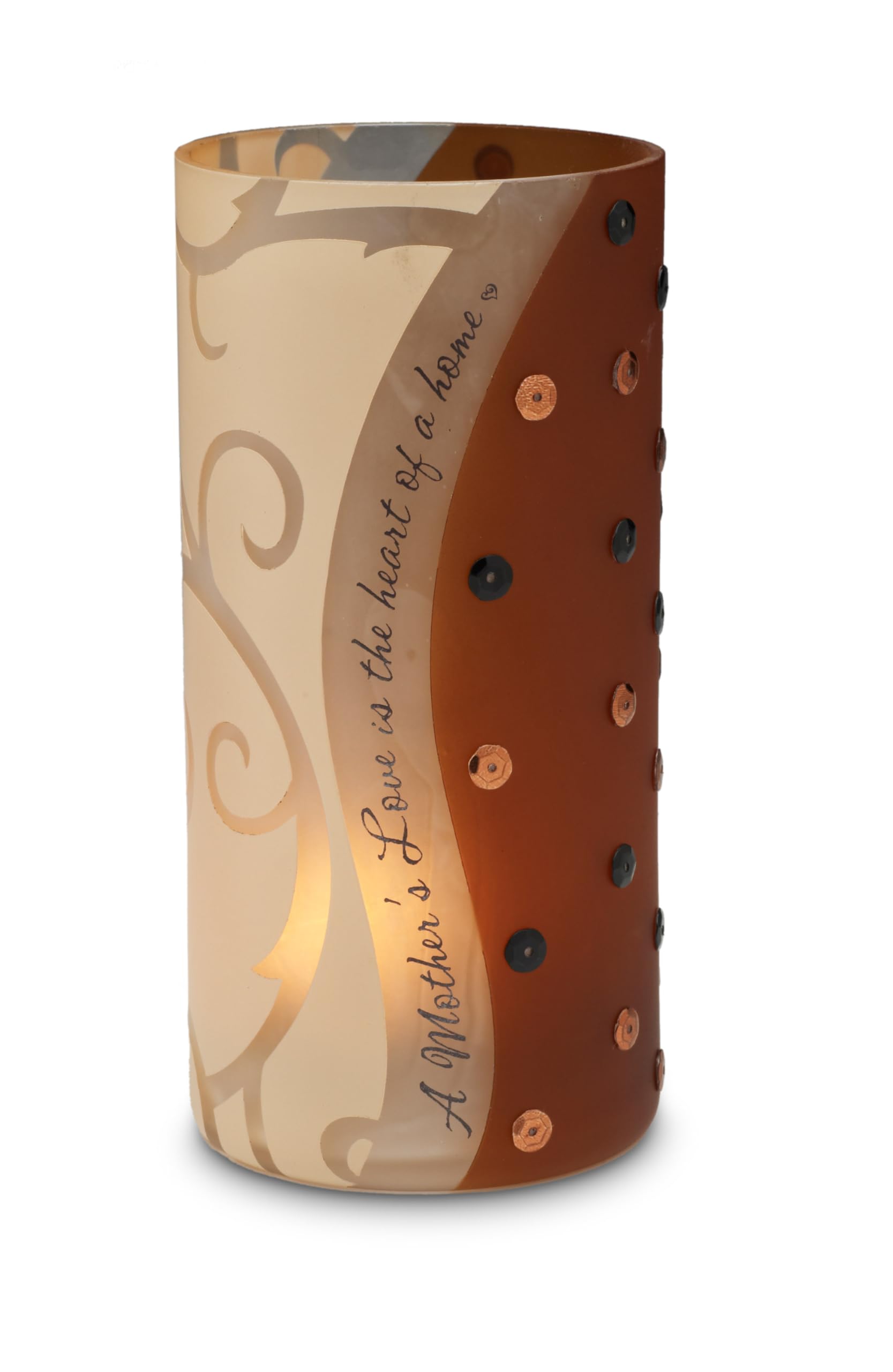 A Mother's Love-6" Glass Cylinder Candle Holder, Brown, Beige
