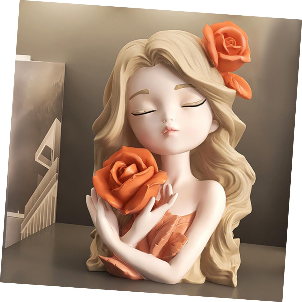 Yardwe Cute Girl Money Saving Jar Coin Bank and Adults, Orange Resin Compact Cash Container Ornament for Home Decor and Travel Savings