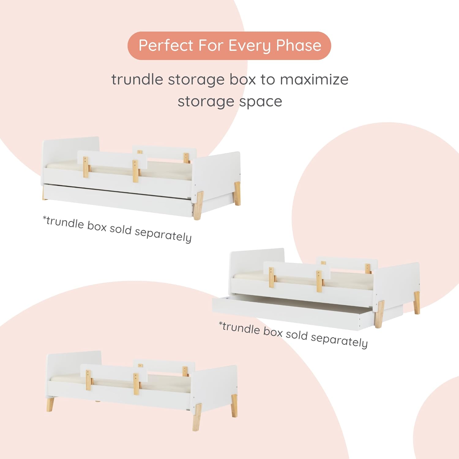 dadada Fun Bed - Twin Bed Frame for Kids & Toddlers with Wood Headboard, Footboard, Platform and 2 Side Safety Rails, Montessori Bed, Easy Assembly, Baby-Safe Finishes, Ages 2-11, White and Natural