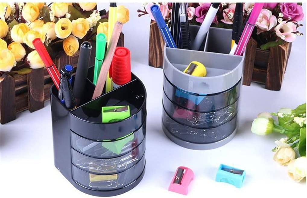 Transparent Plaid Pen Holder Multifunction Round Pen Pencil Holder Office Desktop Storage Box School Student (D,Talla nica) (D Talla nica)