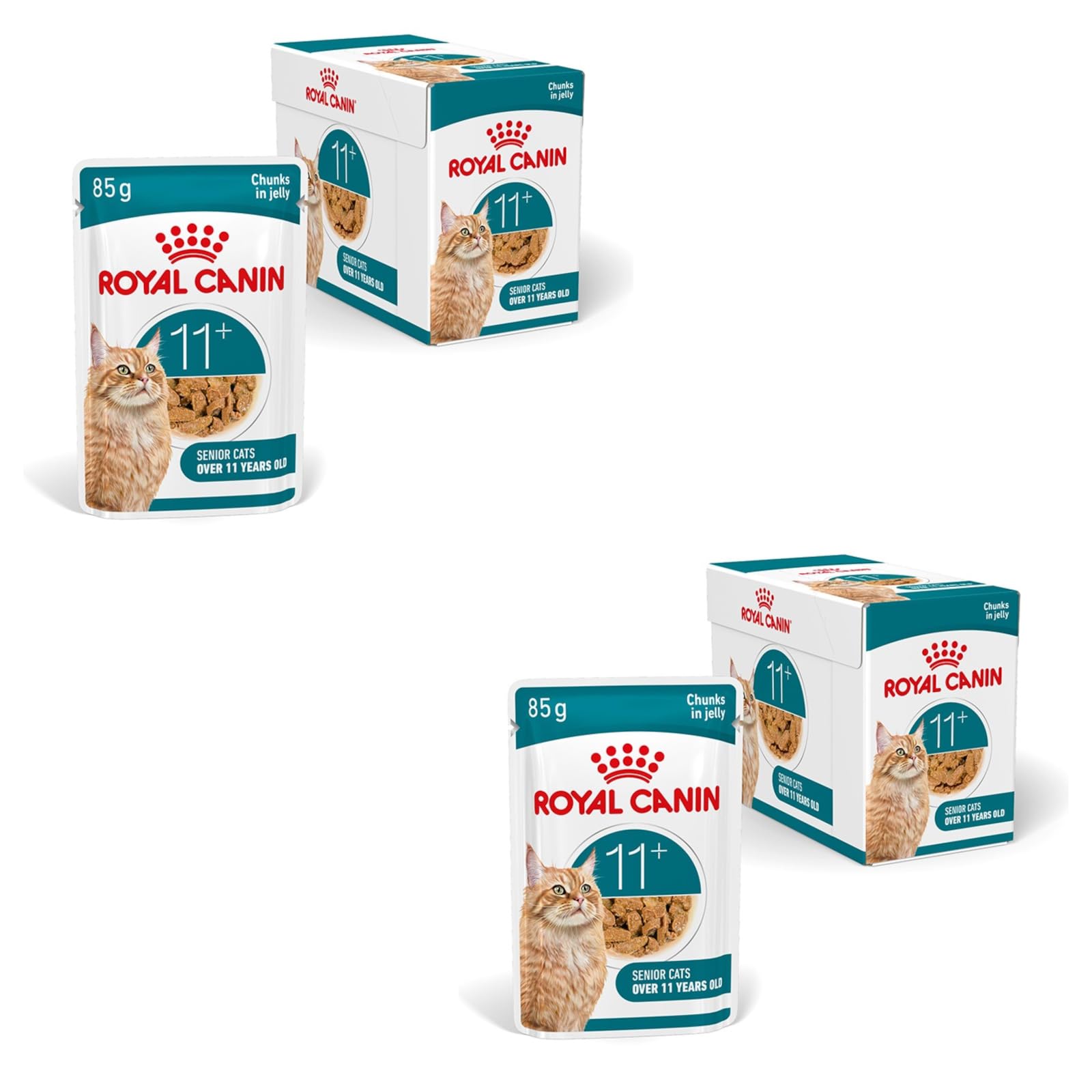 ROYAL CANIN AGEING 11+ Jelly | Confezione doppia | 2 x 12 x 85 g | Cibo umido per gatti senior dai 11 anni in su | Formula con HealthyAge7™ Complex | Pezzetti in gelatina