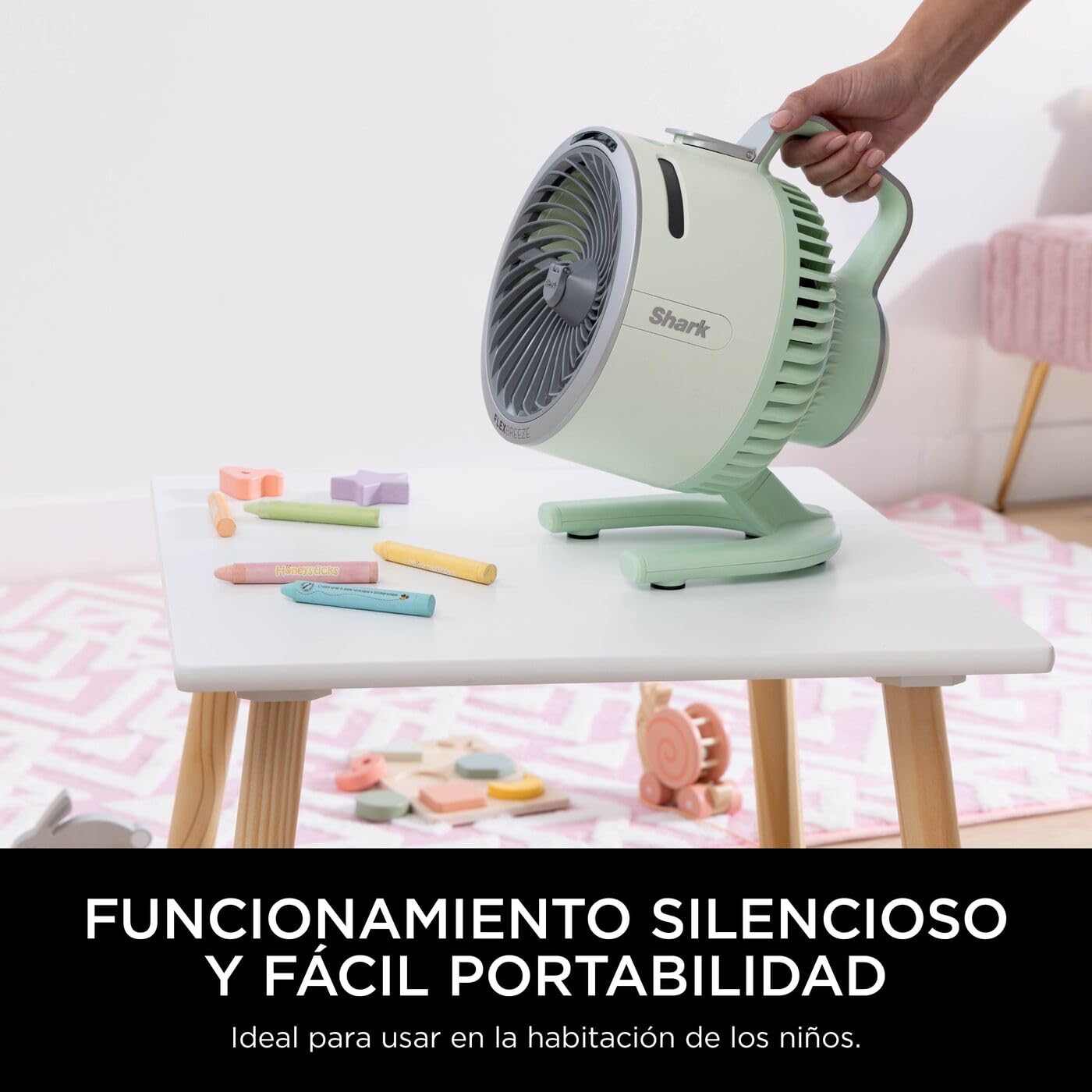 Shark FlexBreeze HydroGo, potente ventilador silencioso portátil con nebulización, para interior y exterior, con o sin cable, pequeño y ligero, 5 ajustes de velocidad, Menta FA050EUGN