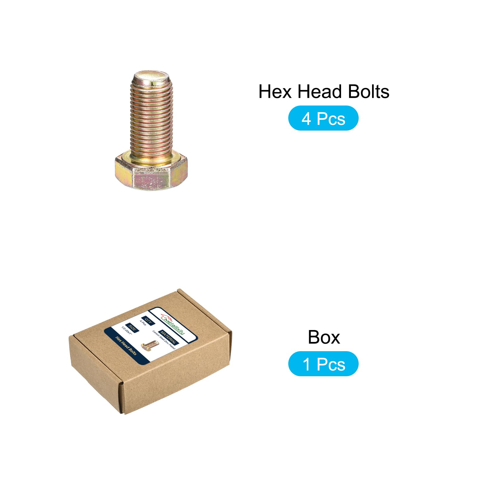 6PCS 1/2-20 X 2 Inch Hex Head Bolts - 304 Stainless Steel Fully Threaded Bolts Silver Finish