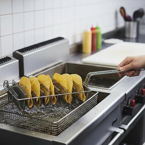 Miniatura 3 de Cesta de tacos de 8 ranuras de grado comercial con capacidad para 8 conchas freidoras- Cesta para tacos con asa de agarre, cesta para freír tacos