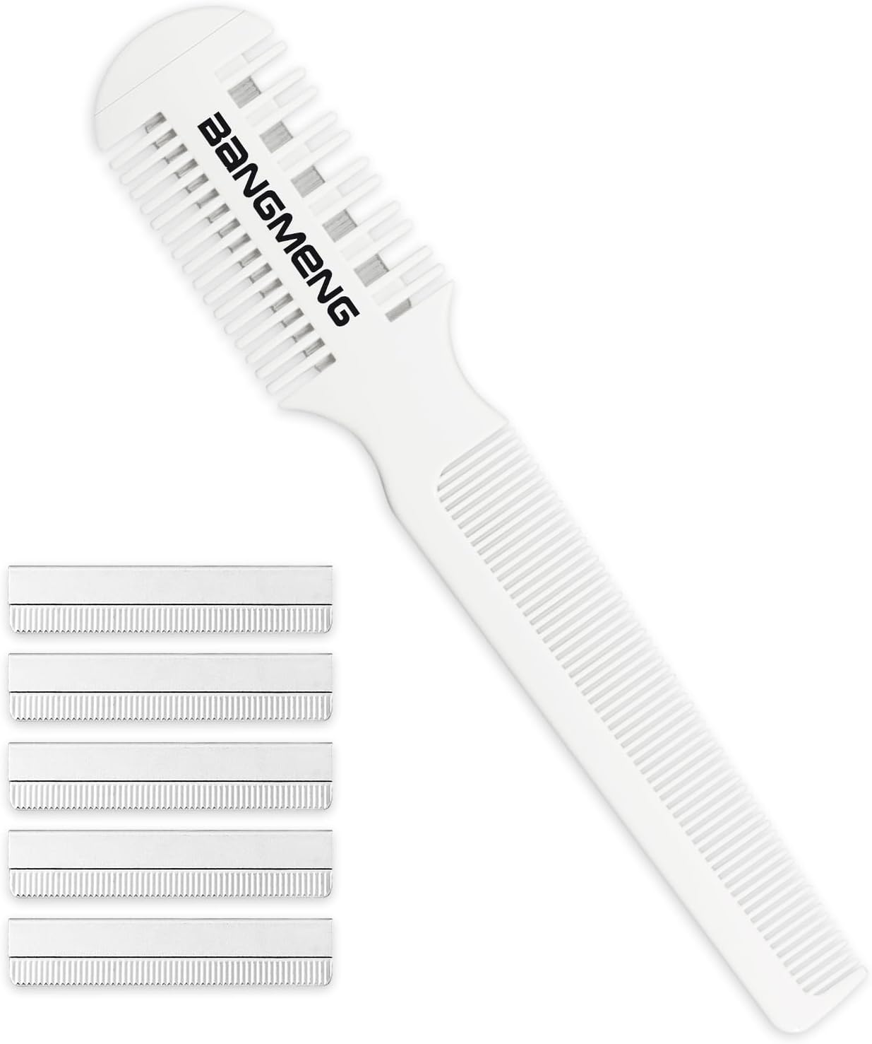 BANGMENG Hair Cutter Comb, Shaper Razor Comb, Split Ends Trimmer Styler, Double Edge Razor Blades for Thinning, Cutting and Styling, Extra 5 Blades Included