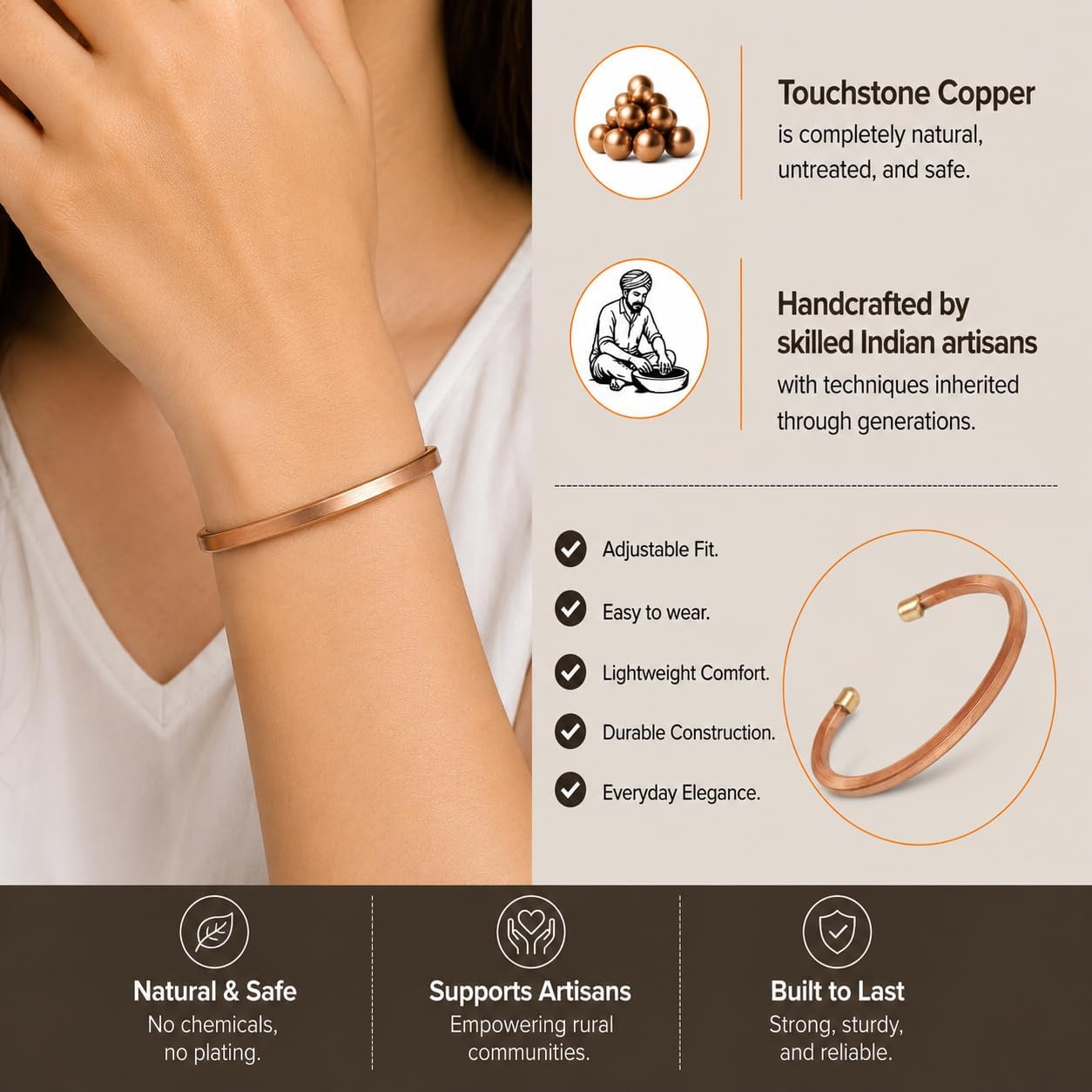 Copper Bracelet Tibetan Style. Hand Forged with Solid and high Gauge Pure Copper.