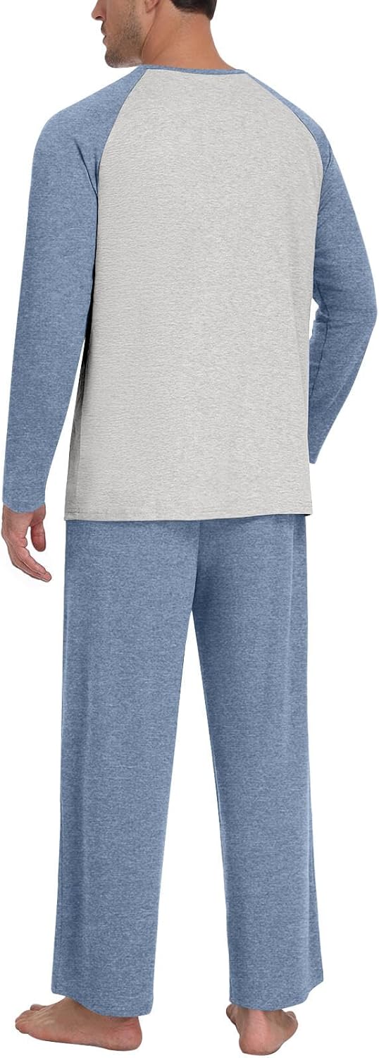 Men's Pajamas Set Sleepwear Pjs Lightweight Long Sleeve Pjs Soft Comfy Sleep Sets with Pockets - Image 3