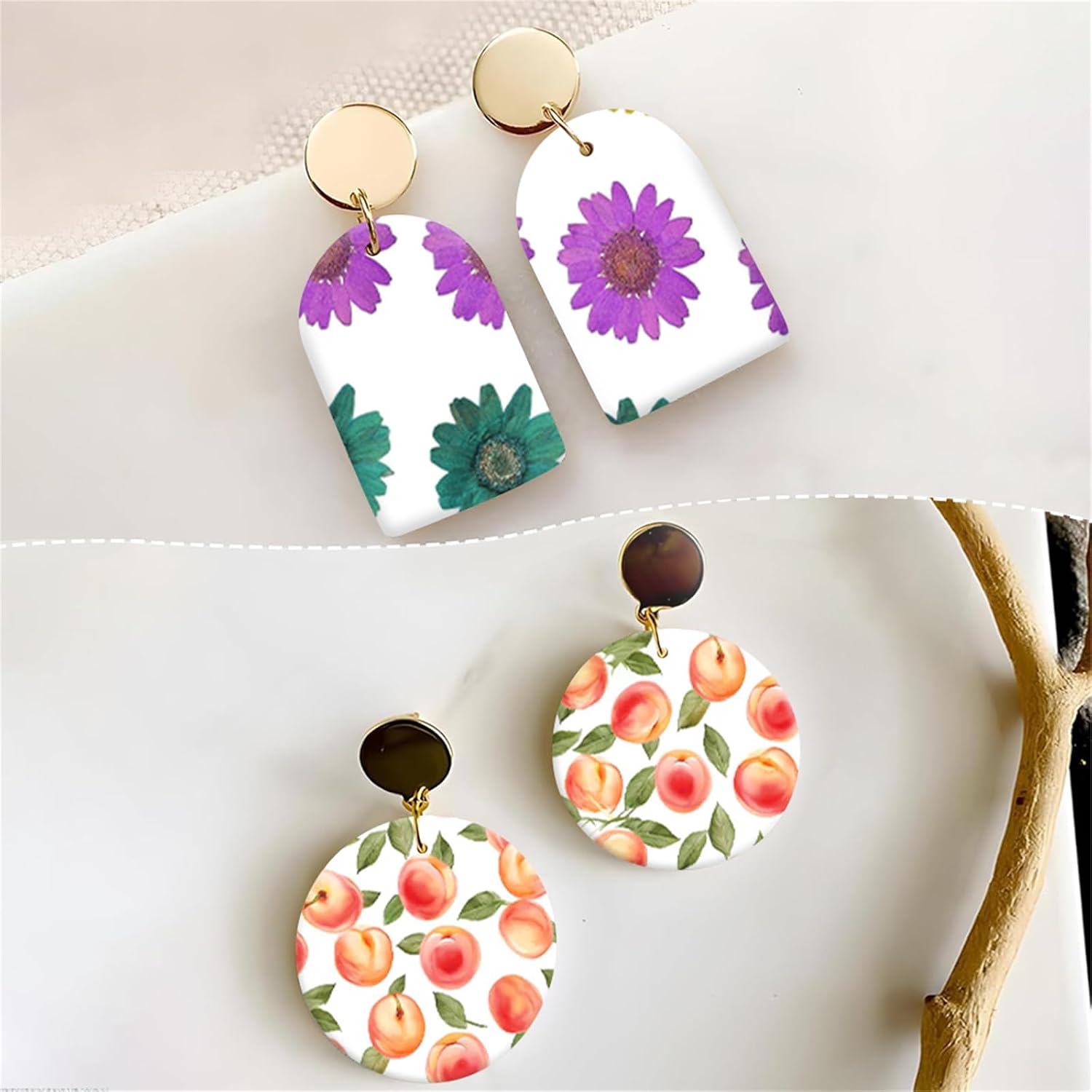 Briartw 10 Sheets Polymer Clay Transfer Paper - Multicolored Flower Assortment - Per Sheet 5.82 x 3.93 inch - Water-Soluble Transfer Sheets Disposable Stickers for DIY Clay Jewelry Earrings Making