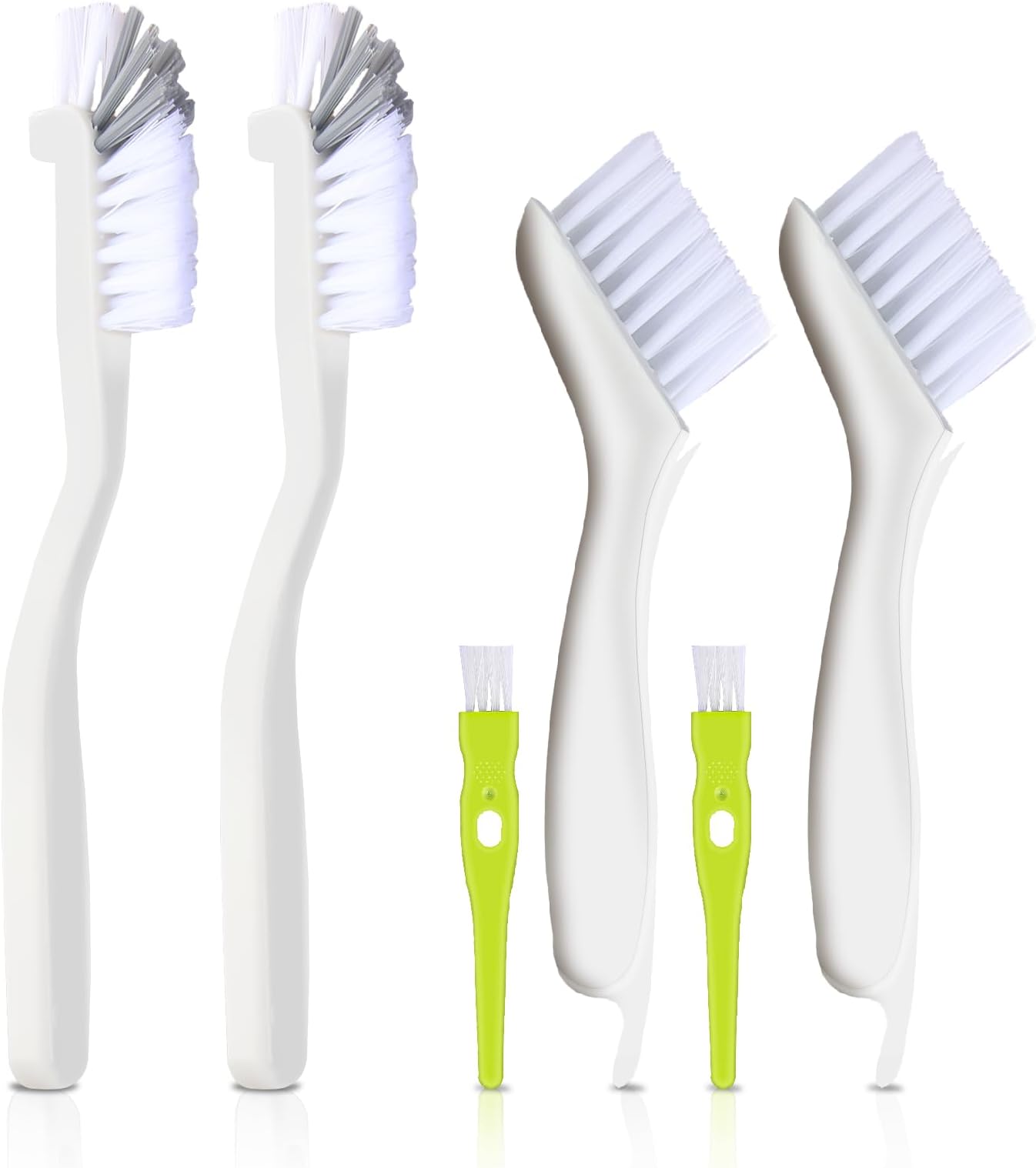 6 Piece Cleaning Brush Set, Deep Clean, White, Plastic Handle, Ideal for Kitchen and Bathroom, Includes 90 Angle Brush for Hard-to-Reach Areas