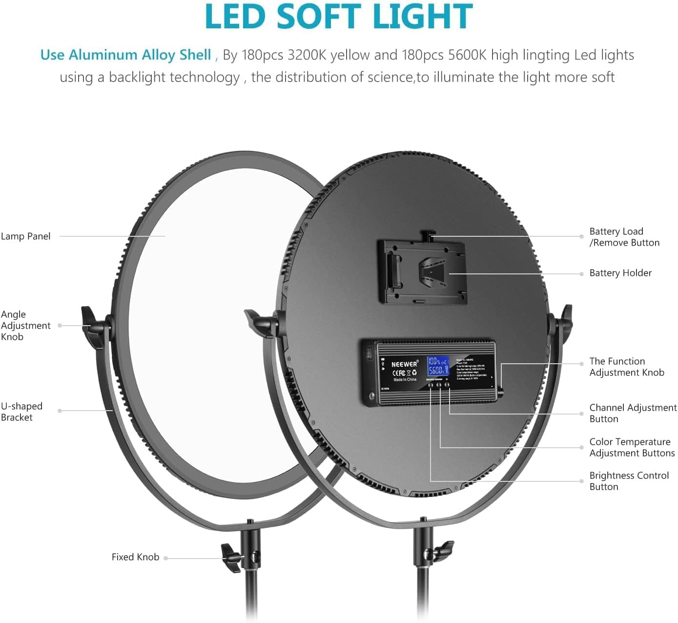 Neewer LED Iluminación Redonda Estudio Bicolor, Luz Ultrafina con Borde Estudio, Luz Retrato Regulable 21" y 70W con Soporte Batería Adaptador AC Control Remoto Inalámbrico 2,4G (Batería No Incluida)