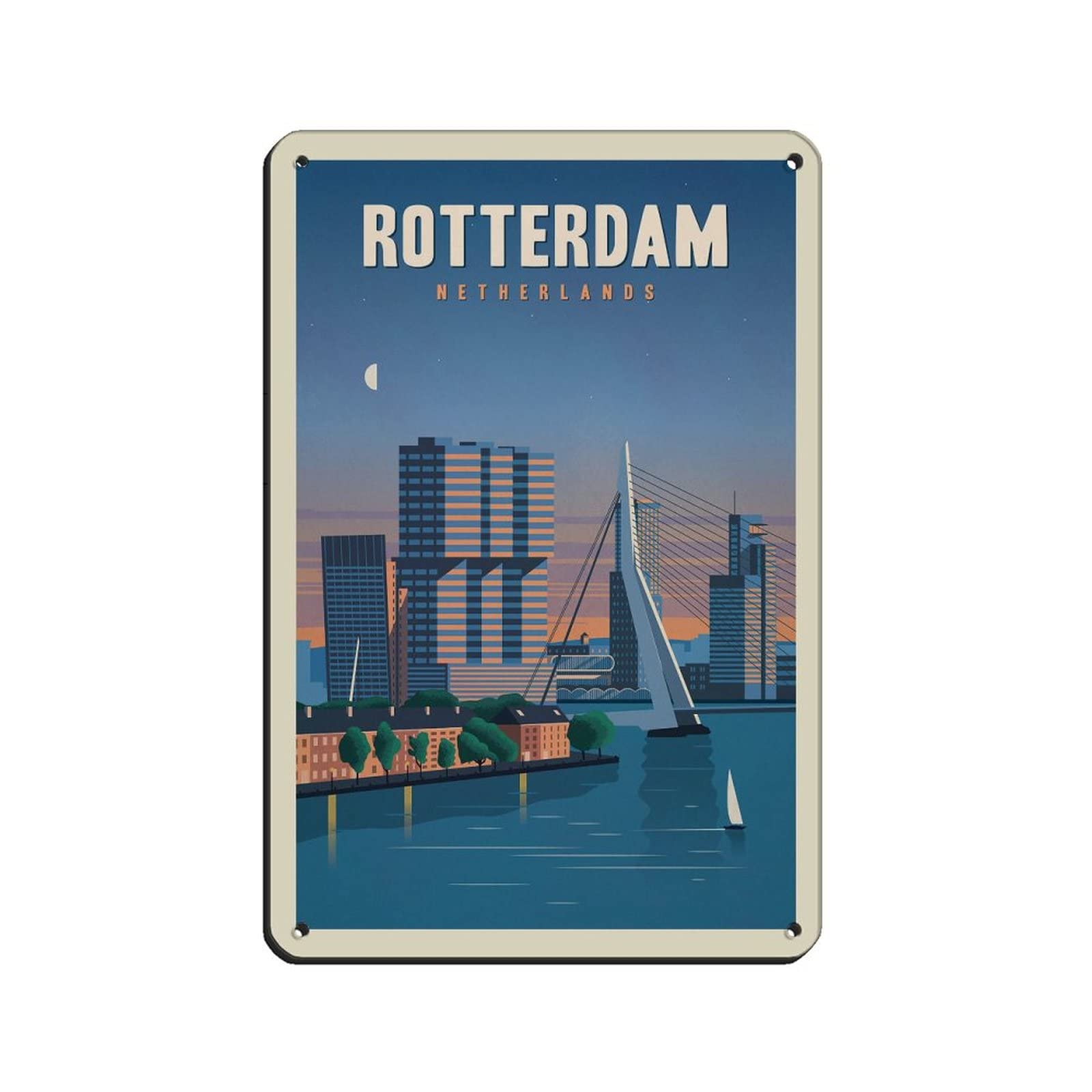 AZOLID Vintage Signs Metal Signs Rotterdam Netherlands Travel Tin Signs Vintage Funny Bar Club Cave Home Kitchen Wall Decor Rustic Art Sign 30x20CM