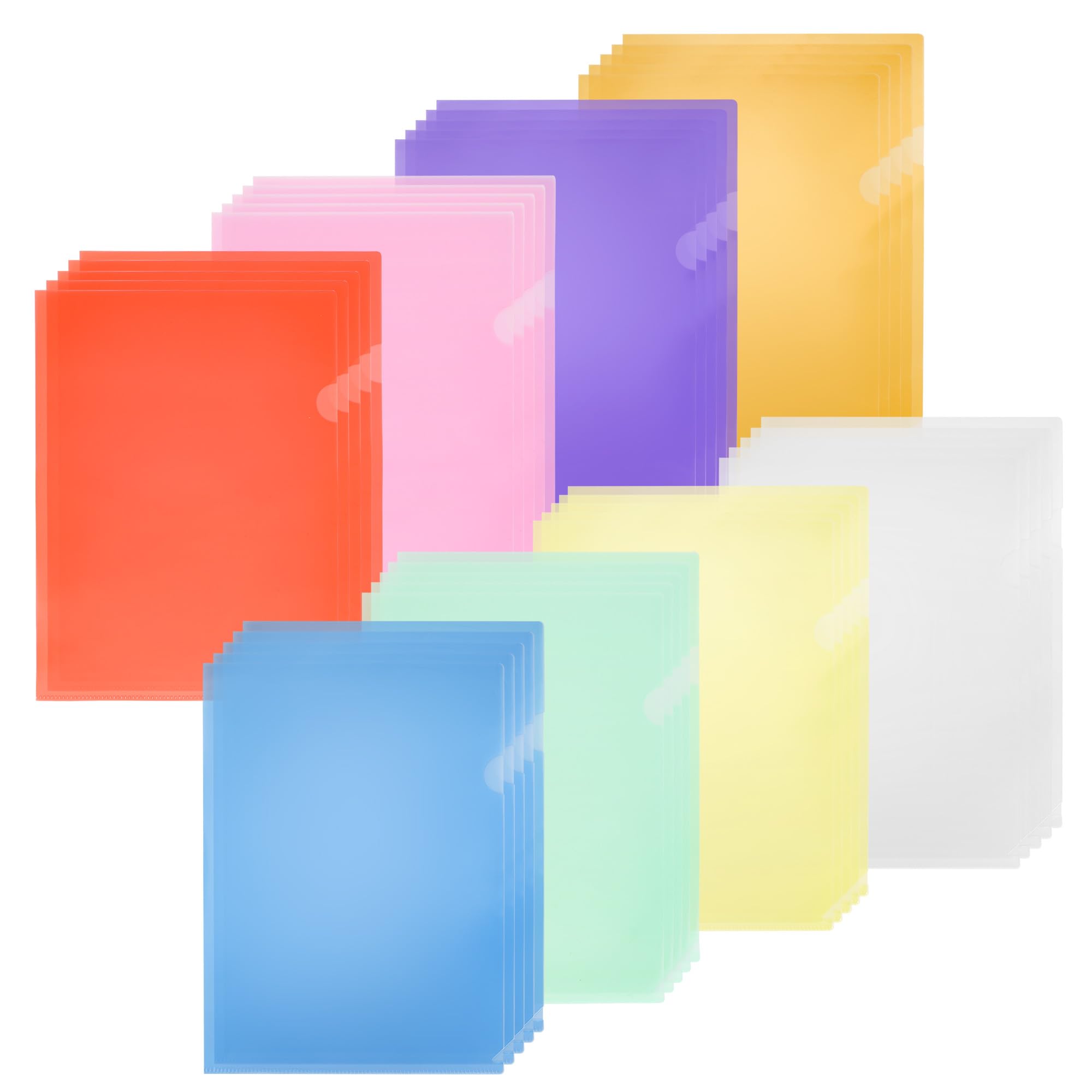 Axincardarm 80 Pcs A4 Plastic Folders 8 Colours Clear Plastic Sleeves Wallets Side Cut A4 File Paper Cover for Project, Report, Presentation