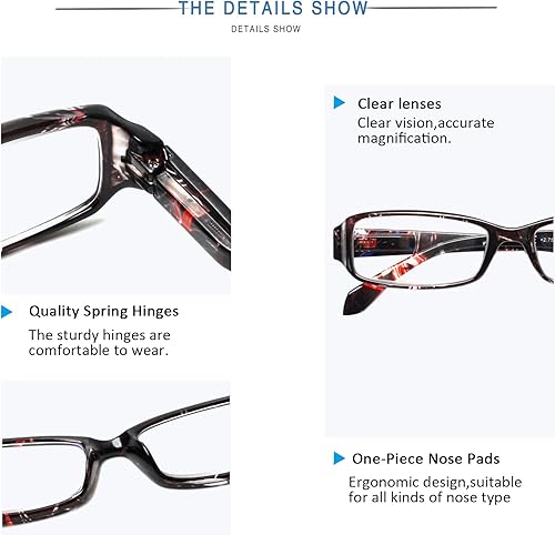 Miniatura 6 de 6 pares de anteojos de lectura para mujer, con bloqueo de luz azul, bisagra de resorte con patrón impreso para mujer (multicolor, 2.5,