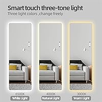 Vista 2 de Espejo moderno de longitud completa con luces, espejo largo montado en la pared con luces, espejo de tocador e iluminación de 3 colores, espejo LED