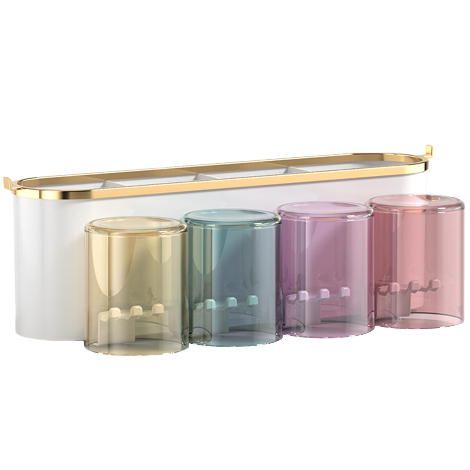 LiRRvb Toothbrush Storage Rack with Toothpaste Press Quick Drainage Cup Holder Space Saving Bathroom Accessory Wall Mounted Toothpaste Dispenser