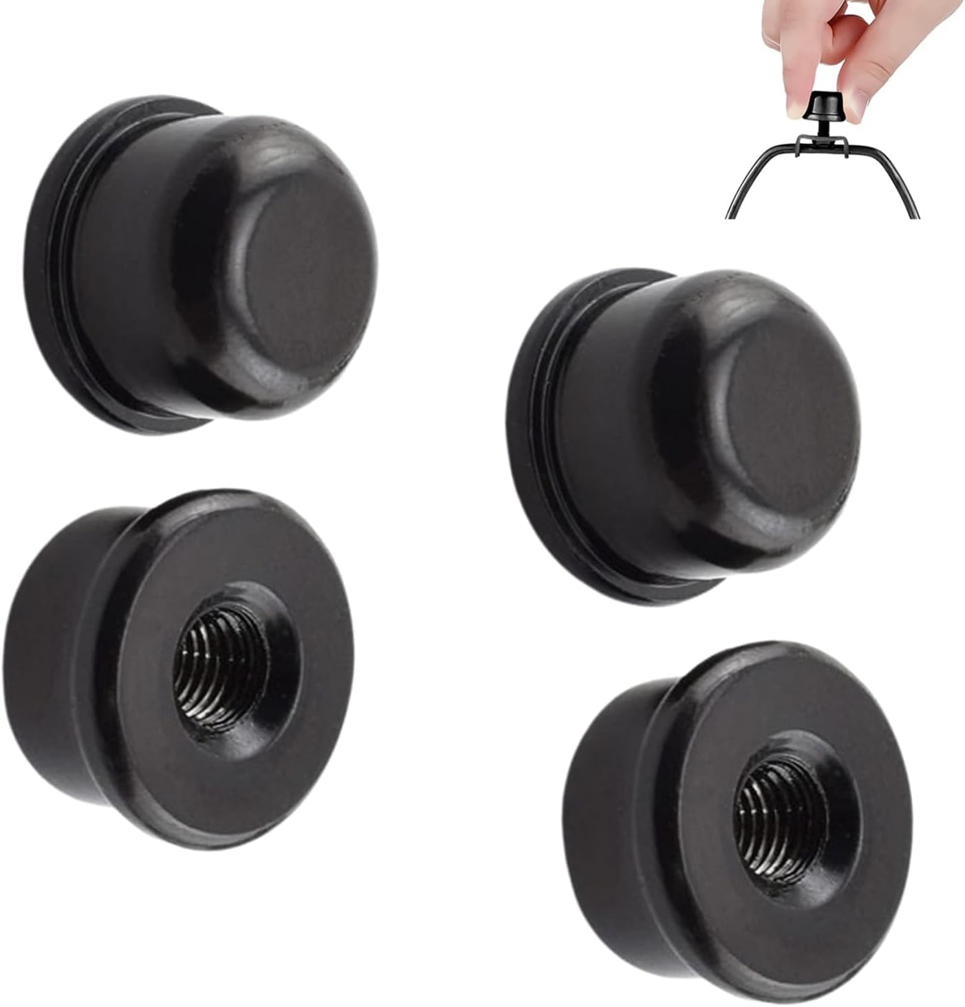 hhfvvda4-Pack Black Solid Metal Lamp Finials Caps, 1/4-27 Threaded Lamp Shade Holders for Harp, Decorative Screw Cap Knobs for Table Lamps Floor Lamps DIY Projects, Heavy-Duty Easy Installation