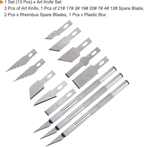 Miniatura 4 de HARFINGTON 1 juego (13 piezas) de cuchillos de manualidades, 3 cuchillos Hobby Exacto y 10 piezas de 9 tipos de cuchillas de repuesto con caja de