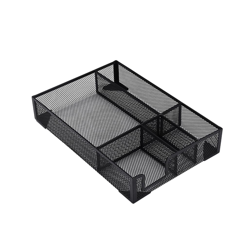 Mophrati A5 Black Metal Tray For Sturdy And Durable Storage Of Stationery Items Reinforced And Anti Slide Multi Compartment Storage Frame,
