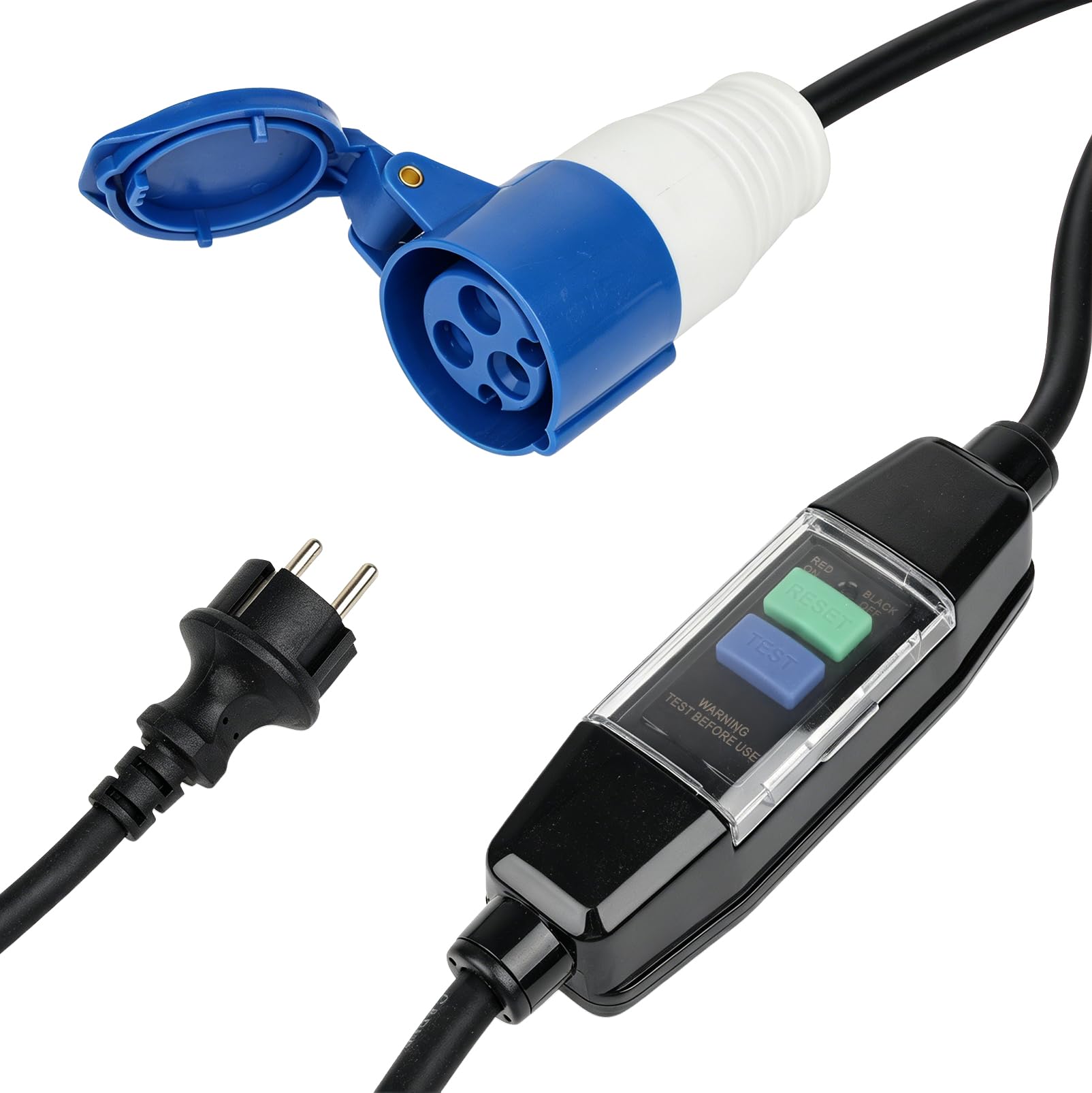 Adapterkabel 300 cm Schuko auf CEE mit Fehlerstromschutzschalter, CEE Stecker Verlängerungskabel IP44/IP55, 3x2.5mm² H07RN-F Neoprenkabel, Strom Adapter Campingstecker Adapter Set für Camping