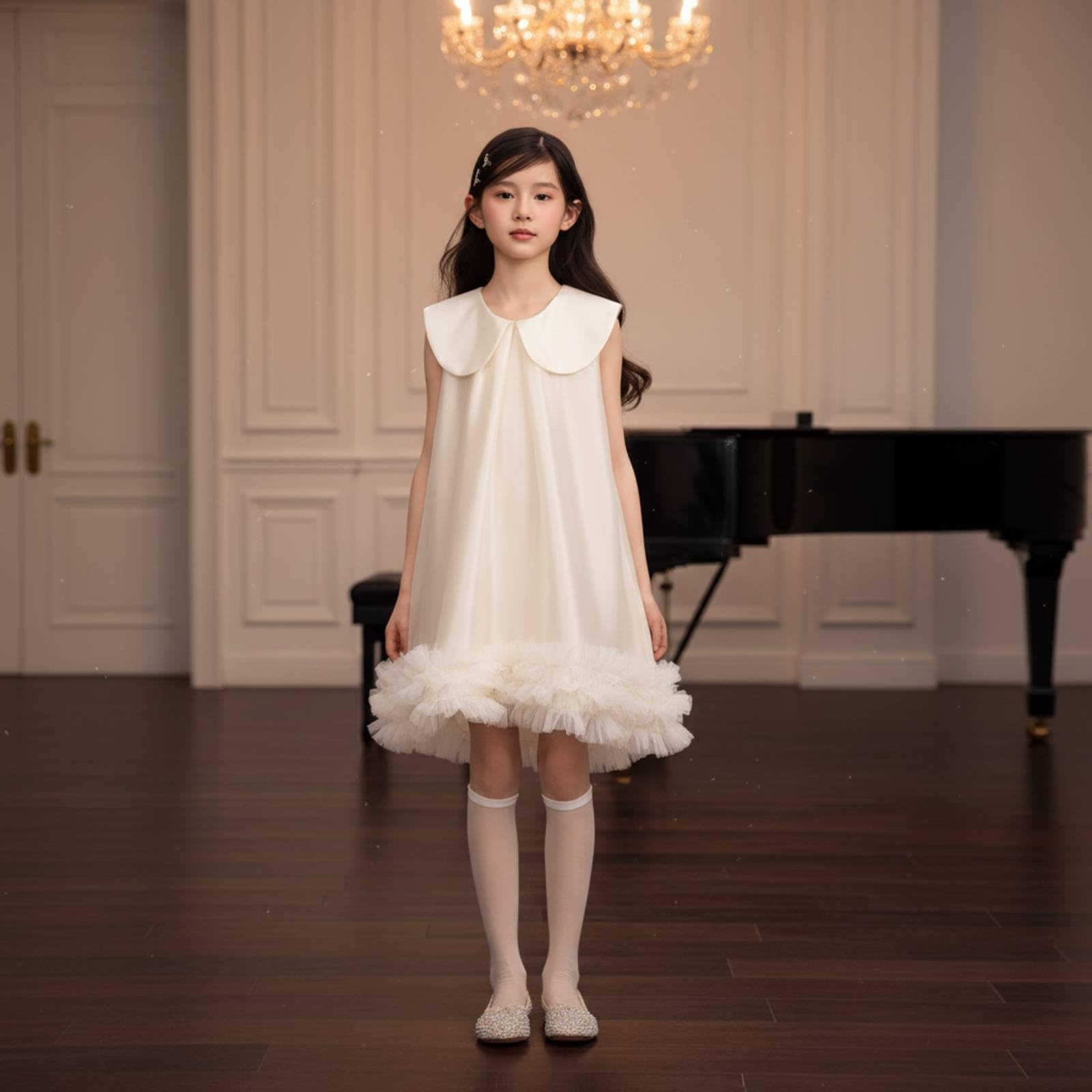 Amagogo Mädchen Satin Kleid Festkleid Partykleid Prinzessin Kleid mit Ärmellos Schnitt Und Schimmerndem Stoff für Geburtstage Hochzeiten Fotoshootings Besondere Anlässe Geeignet, 100CM