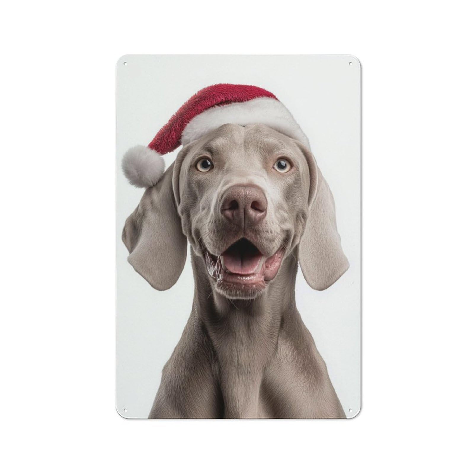 Junmoney Weimaraner Dog With Santa Hat Portrait Printed Metal Sign 30X20cm For Café Or Restaurant, For Hospitality Interior Collectors