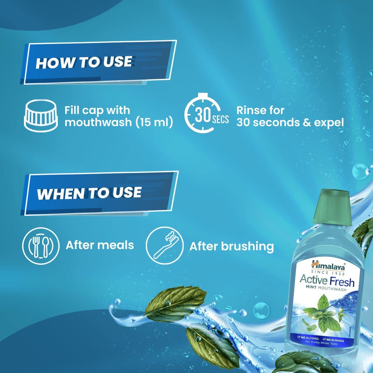 ""Himalaya Active Fresh Mint Mouthwash 215ml-No Alcohol-Whiter Teeth,Fresh Breath,12hr Germ Protection"" 4