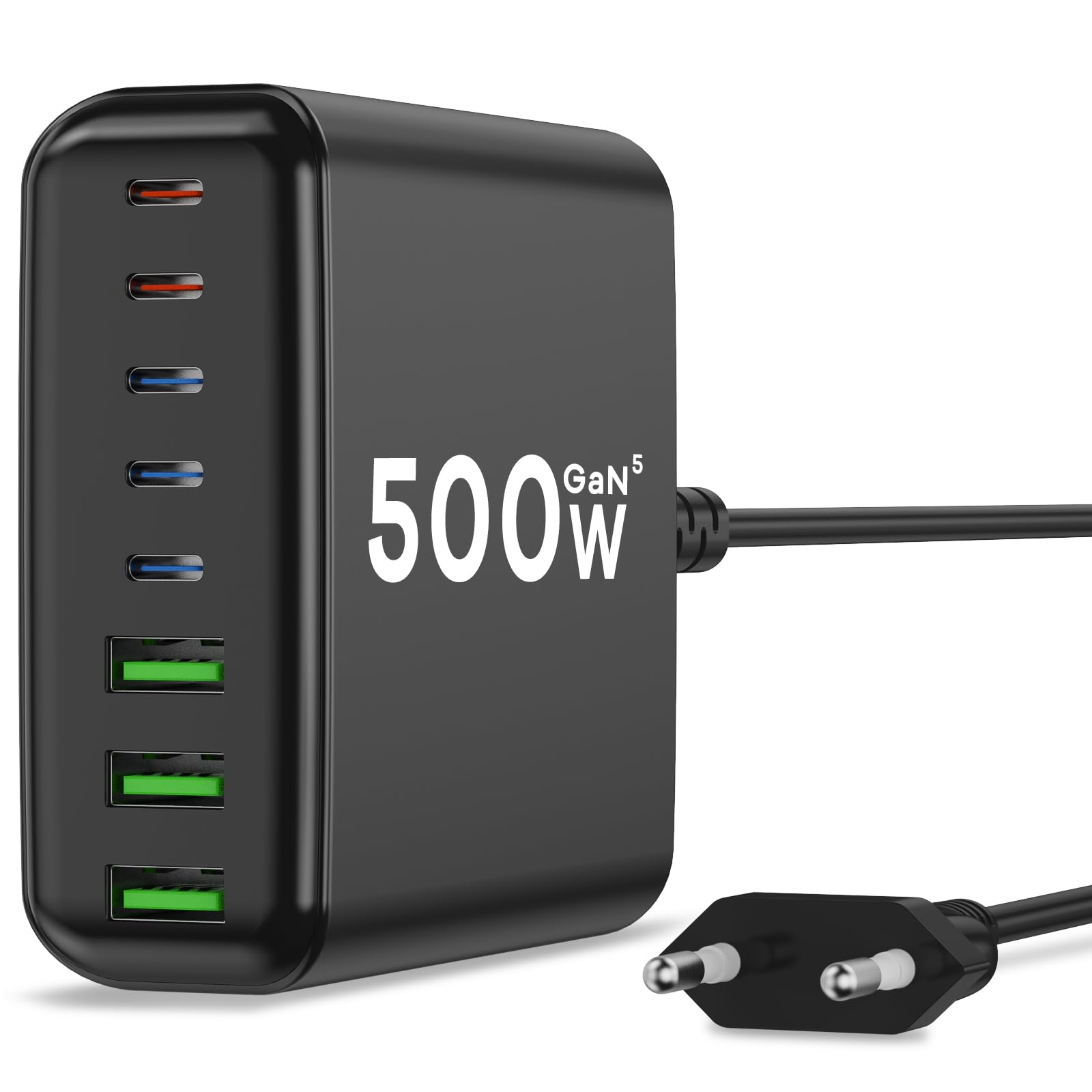 Caricatore USB C da 500 W, multiuso, GaN V 8 porte, caricatore USB multiuso, 500 W, 8 porte, compatibile con MacBook Pro/Air, iPad Pro/Air, iPhone, Android, ecc. (nero, 8 porte 500 W)