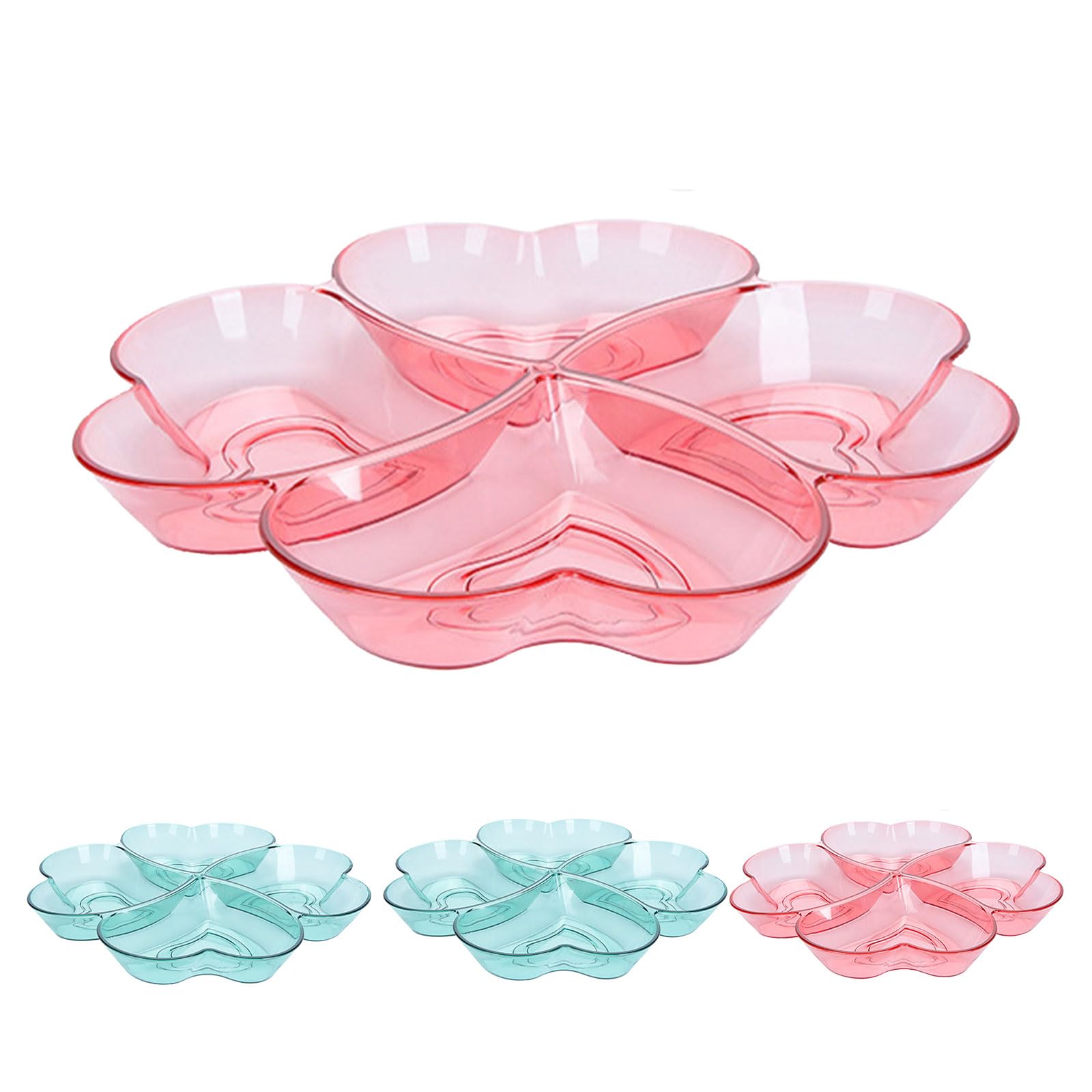 2 Piattini Portasnack A Forma Di Cuore Con 4 Scomparti - Per Frutta, Dolci, Noci, Feste, Colore Rosa E Azzurro