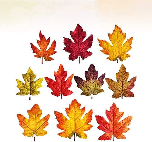 Miniatura 9 de Amosfun 40 hojas de arce artificiales para decoración de hojas de otoño de Acción de Gracias, hojas de otoño para arte, álbumes de recortes, boda,