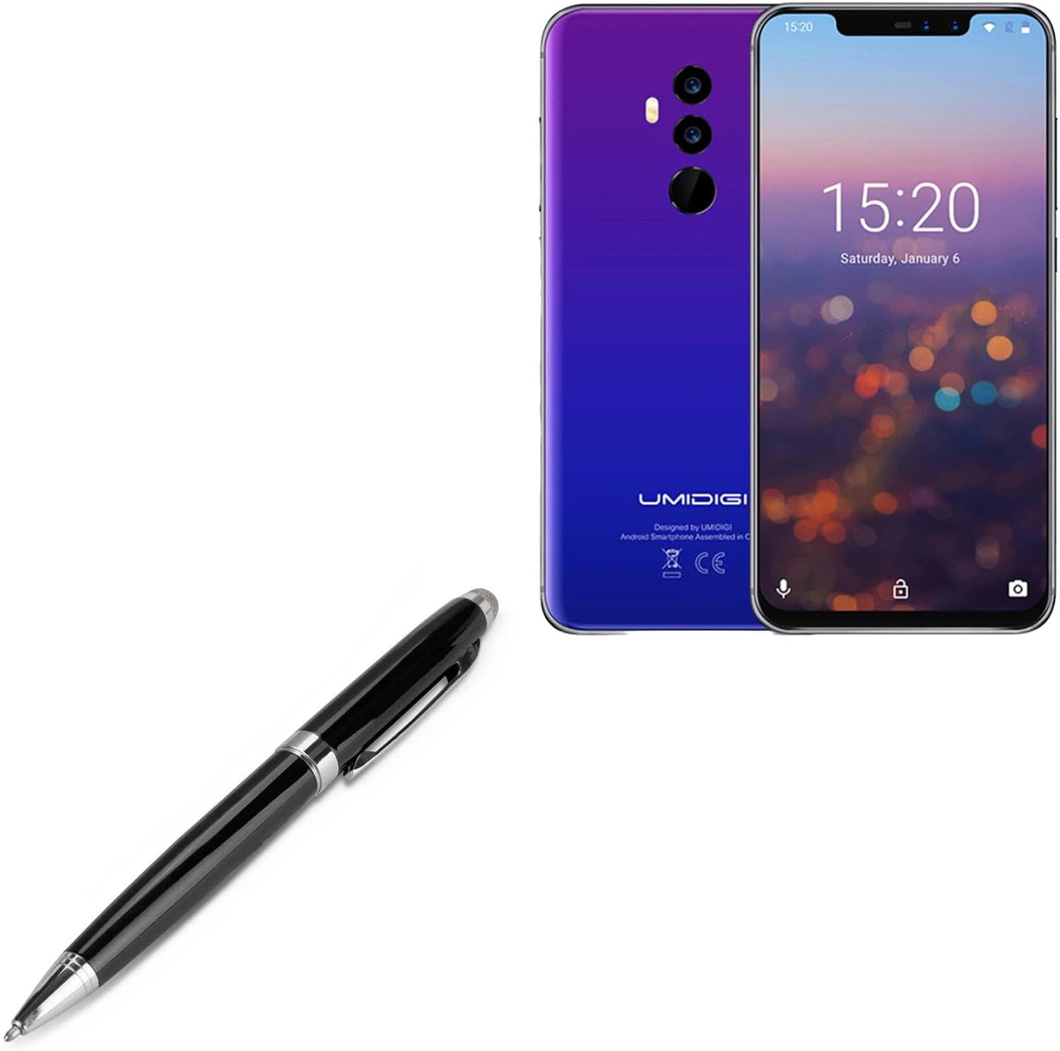 BoxWave Stylus Pen Compatible with Umidigi Z2 Special Edition - EverTouch Meritus Capacitive Styra, Capacitive Stylus with Rollerball Pen - Jet Black