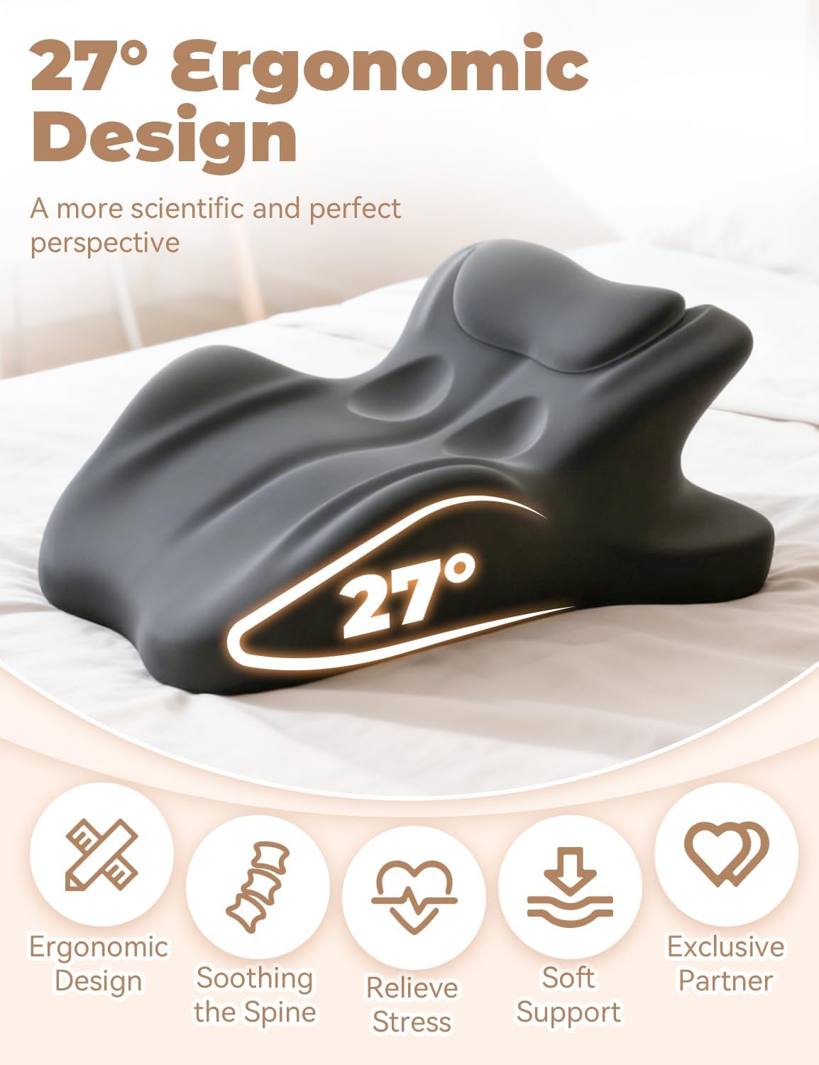 Couples Intimacy Pillow, 27° Intimacy Pillow with Memory Foam 27° Angle Perfect Position Ergonomic Memory Foam Wedge Pillows, Adult Pillows for Intimacy for Provides Support Better Positions (Gray)