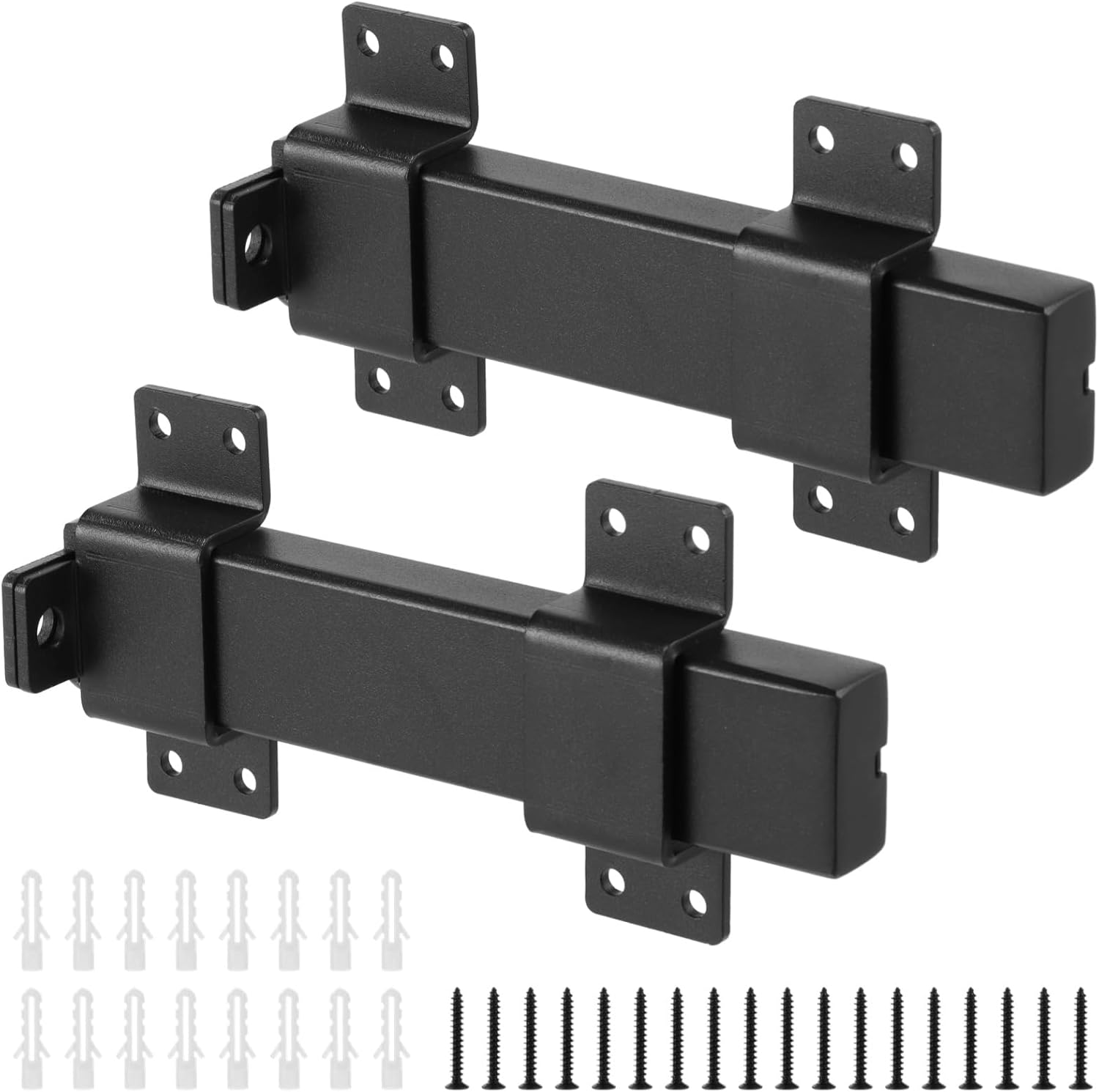 2 Pack Heavy Duty Slide Gate Latch Lock, 7.48" Black Powder-Coated Steel Barn Door Latch with Padlock Hole, Fence Gate Lock for Wooden Fences, Barn Doors, Outdoor Sheds, Garages