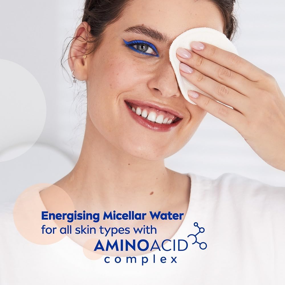 NIVEA Energizing Micellar Water Facial Cleanser with Vitamin C and Amino Acid Complex, Gentle Makeup Removal and Daily Face Cleansing Liquid for Face Eyes and Lips, Fragrance Free, 400 ml / 13.5 fl oz