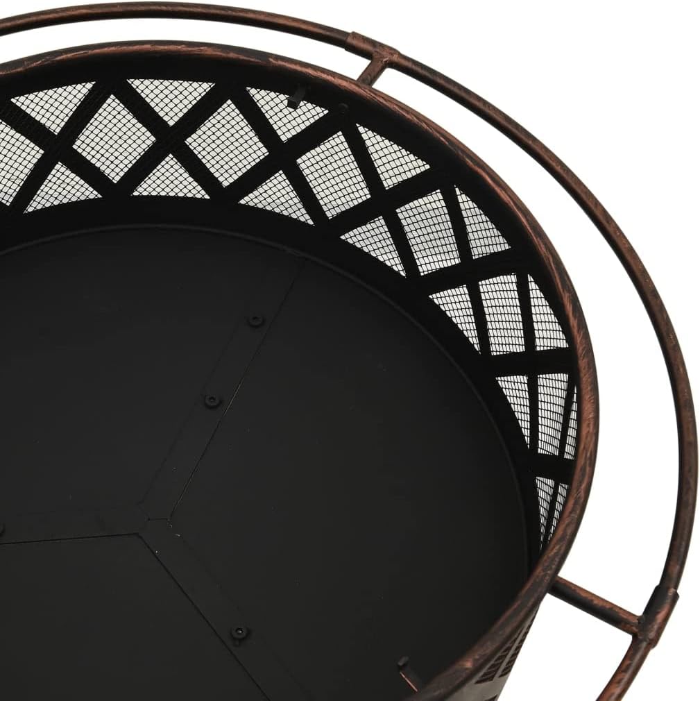 vidaXL Rustic Fire Pit with Poker Outdoor Garden Patio Balcony Backyard Fire Bowl Fireplace Furnace Heater Warmth Burning 29.9" XXL Steel