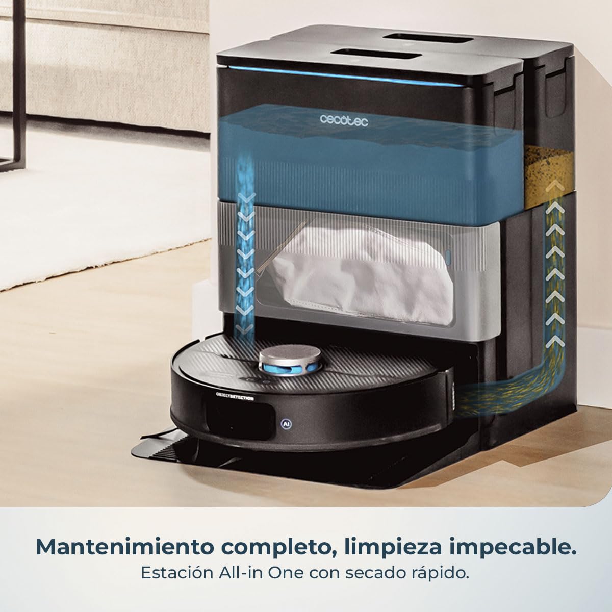 Cecotec Robot Aspirador y Friegasuelos con IA y Base Autovaciado Conga X70. Motor de Succión 15000Pa, Base 4 en 1, Tecnología Láser, Mopas Giratorias, Cepillo Lateral, App y Bluetooth — view 6