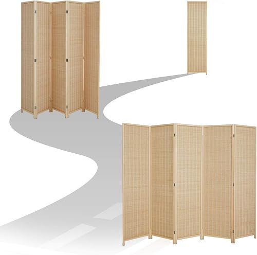 Miniatura 4 de Divisor de habitación con bambú natural, 5 paneles plegables de privacidad, separador de habitación independiente, color beige