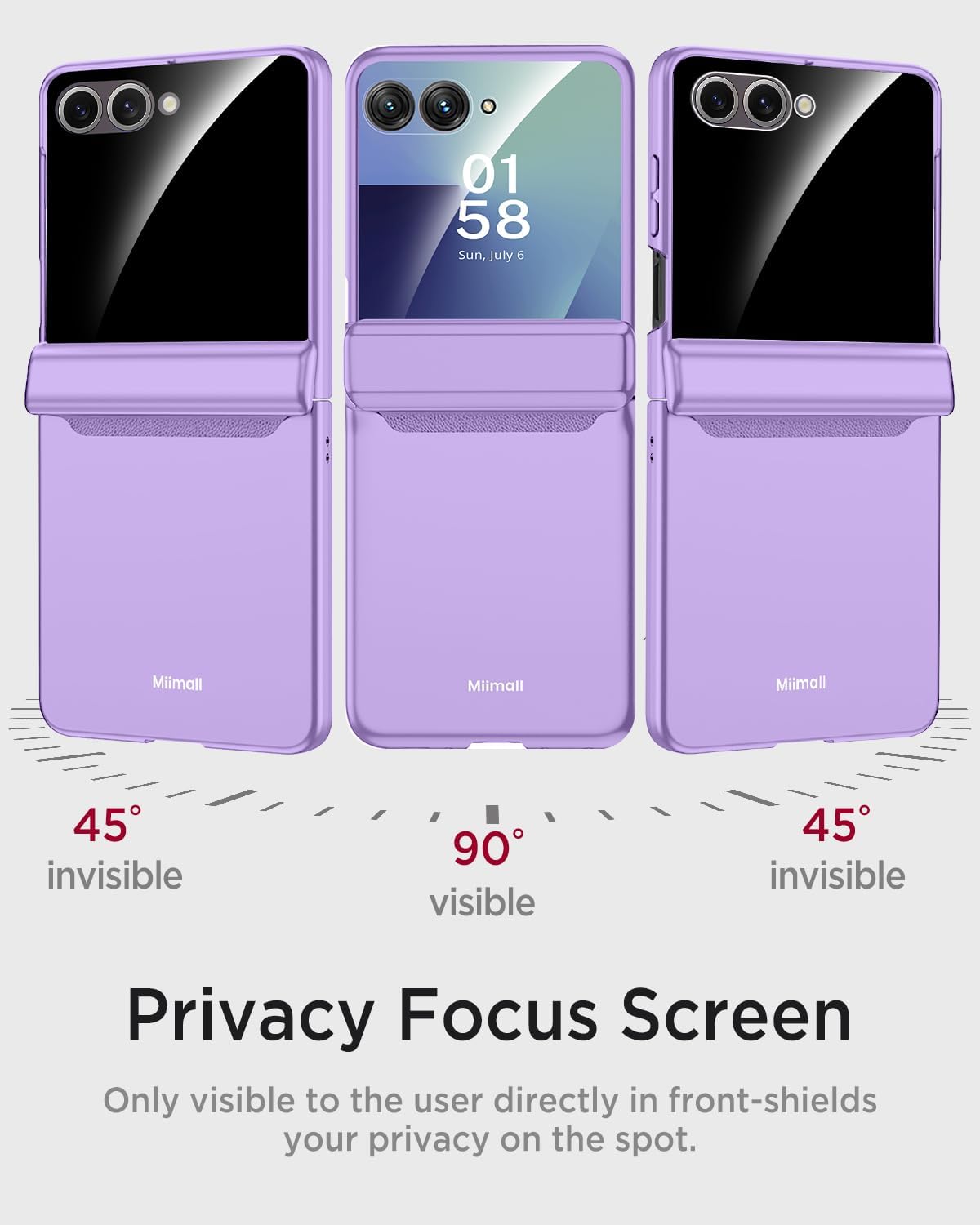 Miimall Slim for Samsung Z Flip7 Case with Privacy Screen Protector,Matte & Hinge [Military-Grade Shockproof][Hinge Protection] 360 Full Body Hard Protection Thin Phone Case for Galaxy Z Flip 7,Purple
