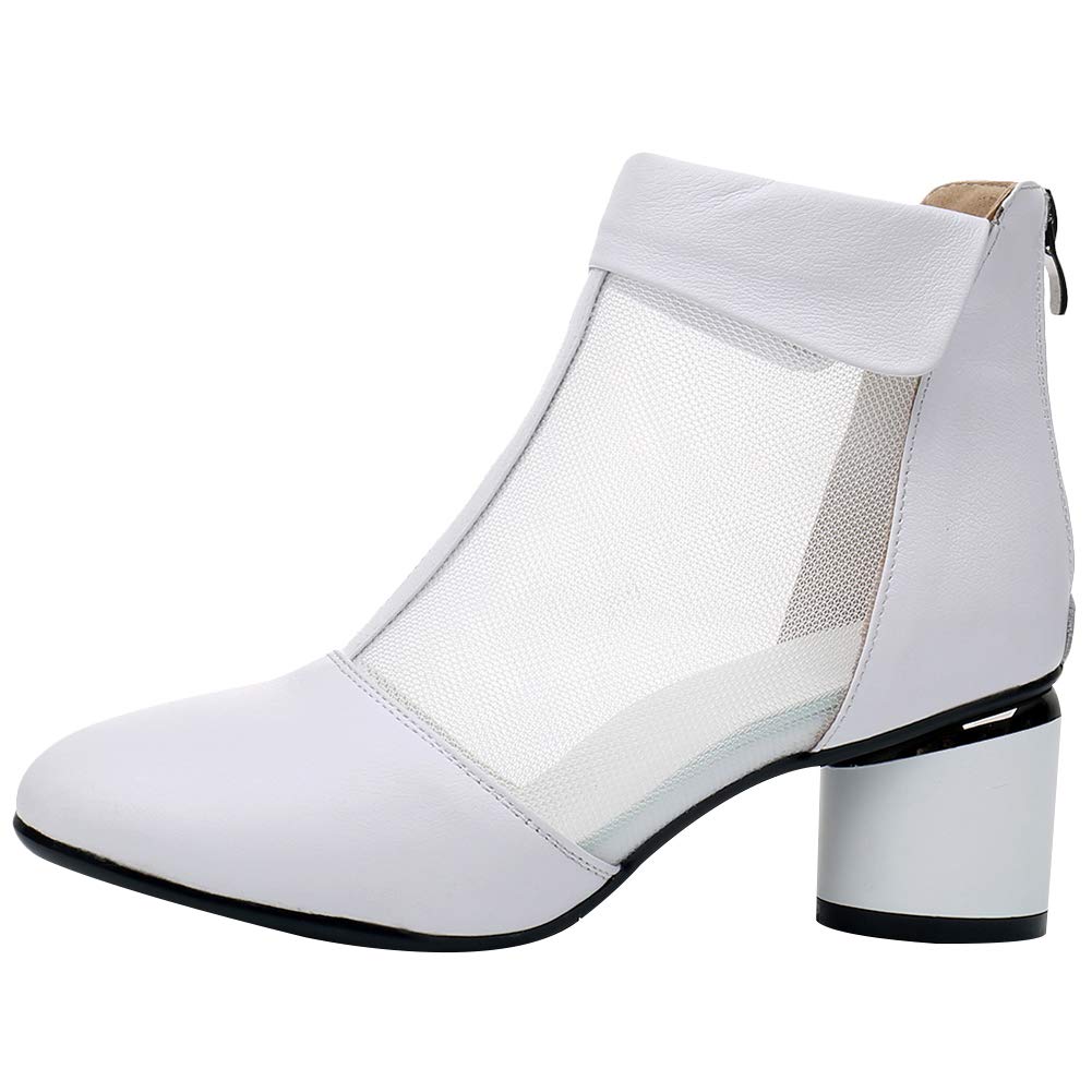 Mujer Elegante Talón de Bloque Botines Respirable Malla Ahuecado Verano Pumps Botas