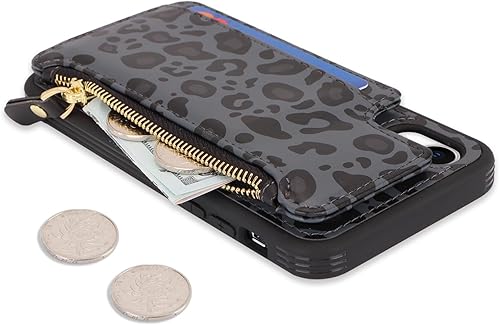 Miniatura 5 de Cavor Funda protectora para iPhone XR con tarjetero para iPhone Xr para mujeres y hombres, cierre magnético de cuero, bolsillo con cremallera, color