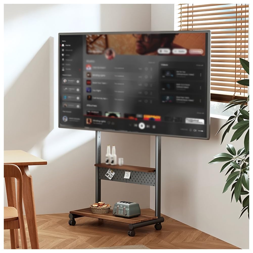 JKJZSALJ Mobile Tv Stand With Wheels For 40-85 Inch Screens, Rolling Tv Cart Heavy-Duty Floor Tv Stand With Cable Management, Universal Tv Cart For Living Room, Bedroom, Office,Brown,a,74x43.5x115 cm