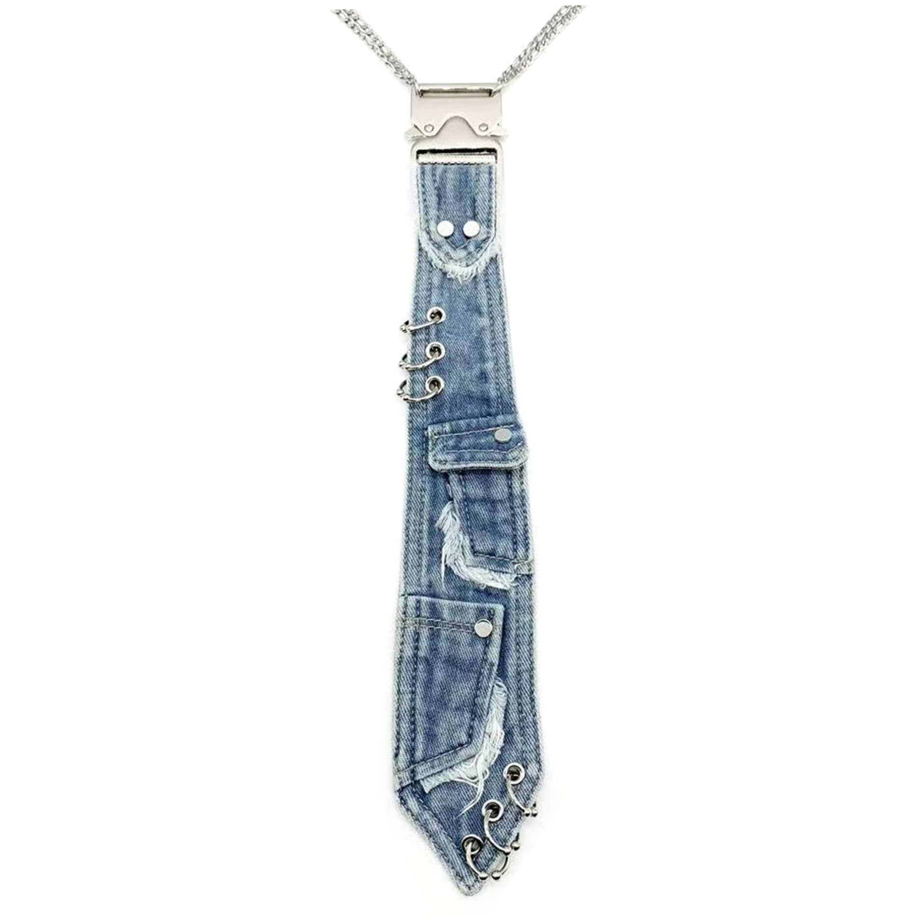 Corbata vaquera punk de mujer ajustable con cadena accesorio camisas 6