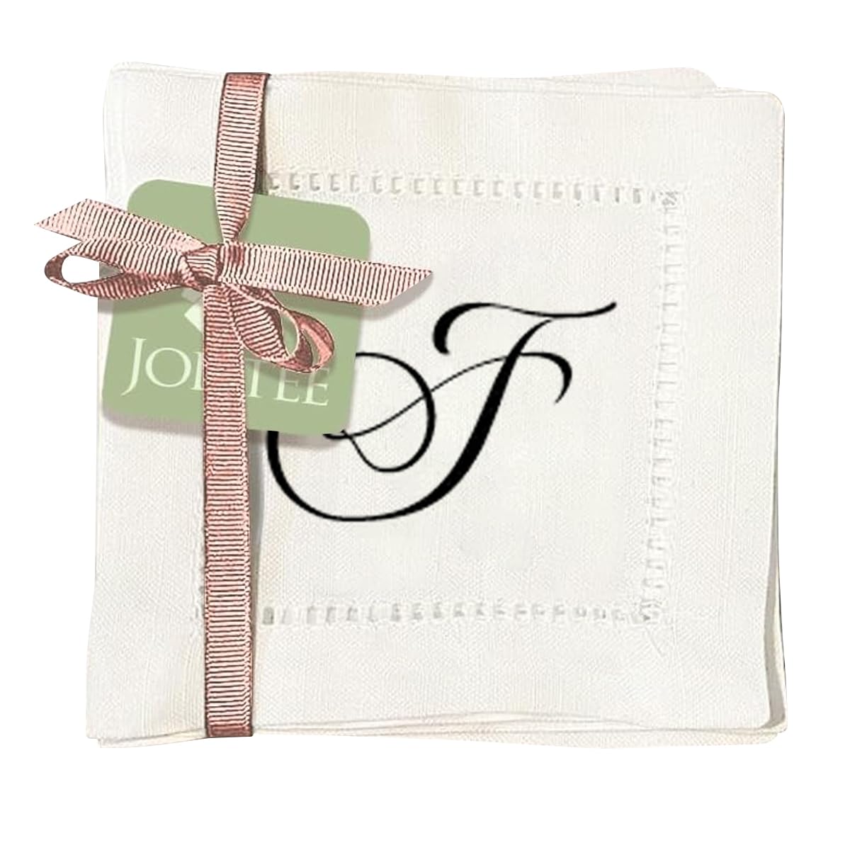 Jolitee Set of 6 Elegant Linen Cocktail Napkins with Initials 'F' - Personalized Table Napkins - Hemstitched, Easy Care, and Stylish - 6x6 inches