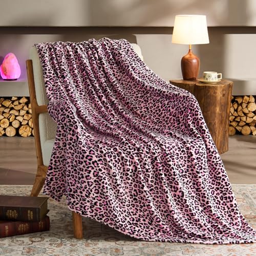 Image of BEDELITE Fleece Blanke for Couch & Bed Pink Leopard Throw Blanket - Soft & Cozy Cheetah Blanket for Sofa, Lightweight Fleece Animal Print Decor, for Women 50 inchx 60 inch, Pink